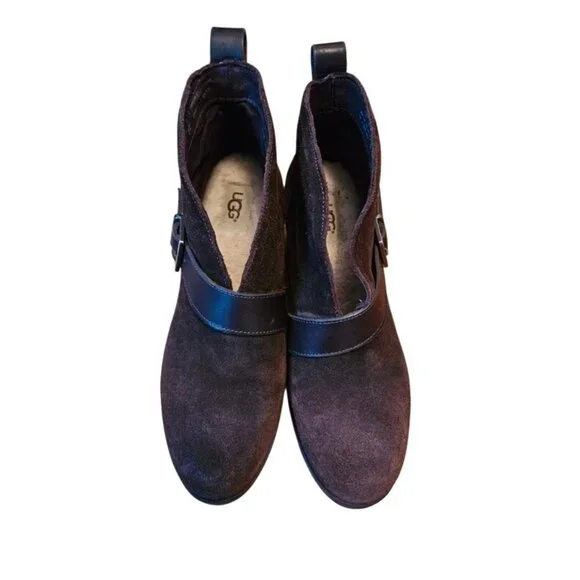 UGG Womens Brown Suede Ankle Boots With Shearling Lining & Buckle Strap Detail S - Picture 1 of 11